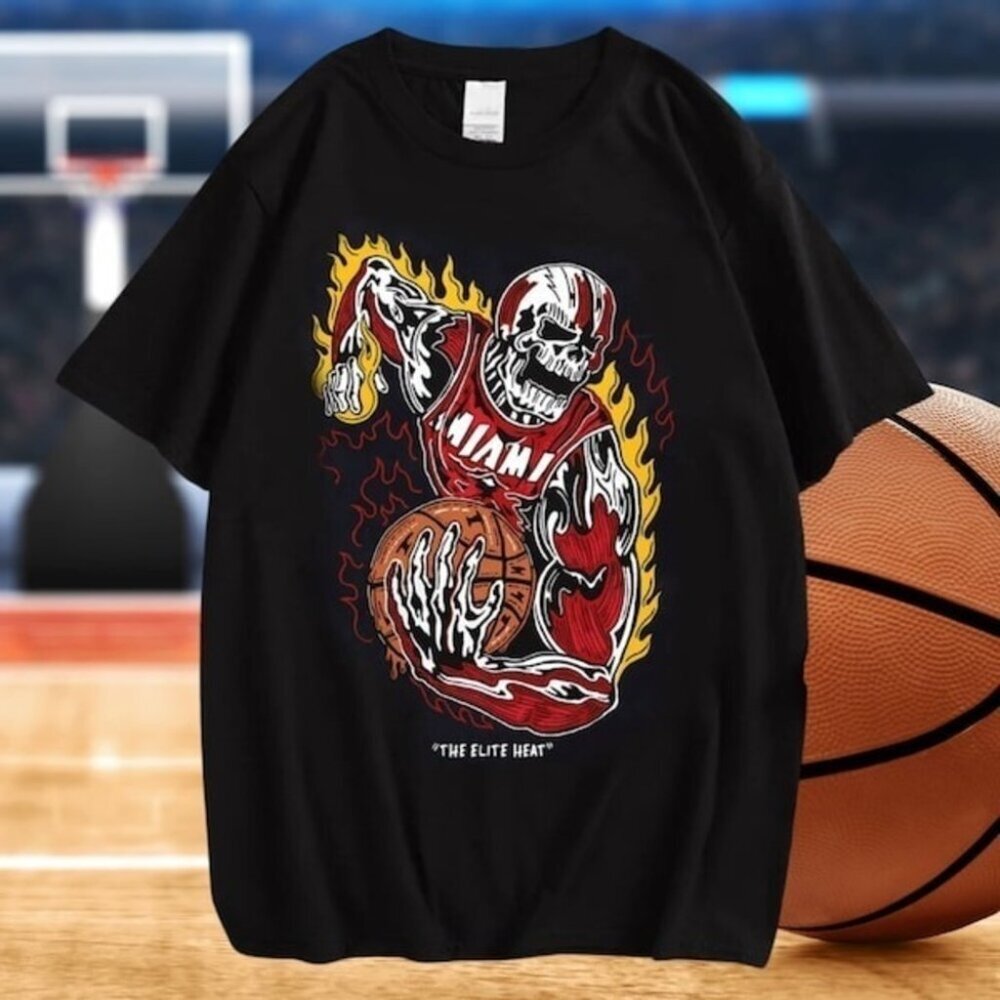 Vintage Miami Basketball Skeleton On Fire Gift Parent Fan Outfit Unisex T-Shirt
